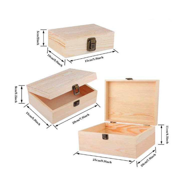 Custom Wood Treasure Chest Decorative Wooden Box Pine Wood Box with Locking Clasp for Crafts